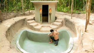 Building a Primitive Jungle Hideaway  Natural Pool & Eco Hut in the Wild