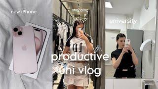 productive uni vlog️: iphone 15 unboxing,shopping,studying