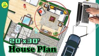 20×30 house plan with porch, 20 by 30 home plan, 20*30 house design