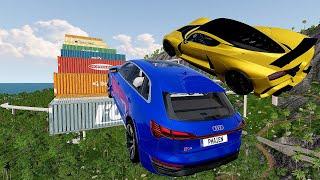 Super Cars Vs 100 Mega Container Jump Parkour - Speed Car Crash - BeamNG Drive #5