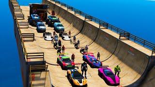 Cars Сhallenge GTAV Hulk Flash and Venom New Ramp!Человек-паук Халк и другие Герои на Рампе Челендж!