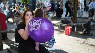 Evelyn blows and Pops balloons in public (Preview)