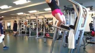 Michelle Lin does dips/close grip pull-ups