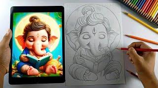 Lord Ganesha Drawing | Step By Step (Outline Tutorial)
