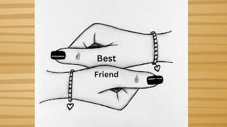 BFF Drawing easy step by step / Best friends Drawing hand - pencil sketch / Drawing tutorial easy