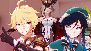 Signora haunts Venti and traveler | Aether, Venti & Lumine | MMD Genshin Impact meme