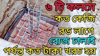 ৬ টি কলমের ব্যেজ ঢালাই পর্যন্ত কি কি মালামাল লাগে এবং মোট খরচ কত।