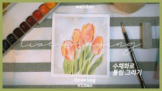 수채화로 튤립그리기, 수채화그리기 일러스트 Live Drawing  | wandoo