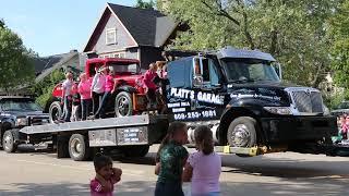 Tow Truck pulling Truck, Truck, Truck with Old Truck, Truck, Van and Trailer! Love that horn!