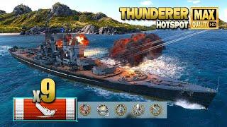 Battleship Thunderer: 9 ships destroyed on map Hotspot - World of Warships