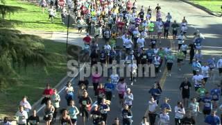 SPORTFILM 10200R MASS OF RUNNERS TOWARDS CAMERA AND UNDER BRIDGE