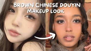 BROWN CHINESE DOUYIN MAKEUP TUTORIAL ON BROWN SKIN!!