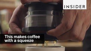 This portable coffee brewer makes coffee with a squeeze