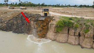 Part4!Good Action Today Two Bulldozer Pushing Soil and Mud in Water Clear Large Lake with Dump truck