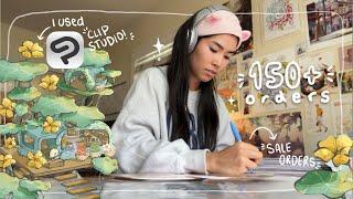 STUDIO VLOG | Packing 150+  Spring Sale  orders, organizing inventory, trying out Clip Studio!