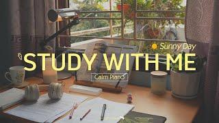 2-HOUR STUDY WITH ME | Calm Piano, Background noise | Pomodoro 50/10 | Sunny Day️