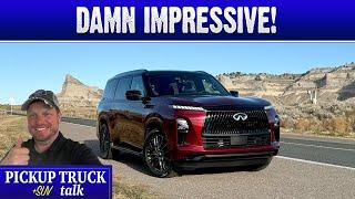 Homerun! 2025 Infiniti QX80 Autograph on the road, at night and hauling gear