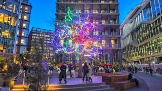 London Christmas Walk Tour 2024  King’s Cross & St Pancras Stations to Coal Drops Yard  4K HDR