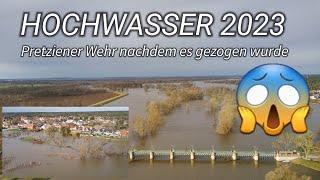 Hochwasser 2023 Pretziener Wehr 29.12.23 nachdem es gezogen wurde  bei Magdeburg  4k