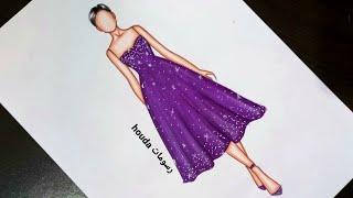 رسم فستان سهل/تعلم رسم فستان سهل كيوت للمتدئين خطوة بخطوة /fashion design