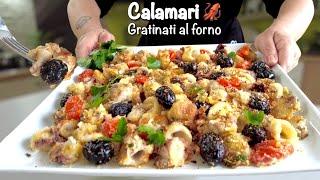 CALAMARI GRATINATI AL FORNO alla Mediterranea  ricetta facile veloce e leggera