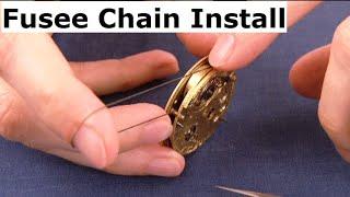 Fusee chain installation. English pocket watch restoration and repair.