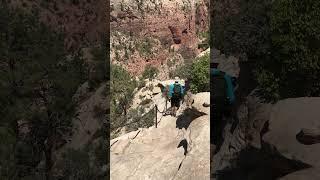 Going down Angels Landing trail in Zion, Utah