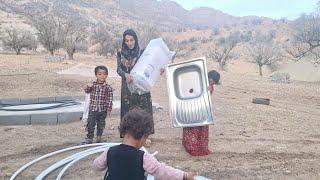 The life of a Nomadic mother with her four young children in a hut in the mountains