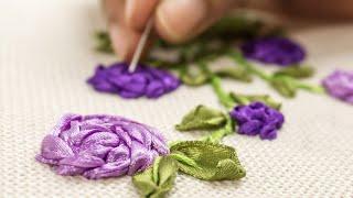 Hand Embroidery: Ribbon Flowers on Clothes | Stitching Ideas