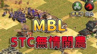 【世紀帝國2決定版】MBL5TC無情開農，ACCM馬弓轉火把幫MBL取暖 匈人 vs 賽爾特 【CC字幕】