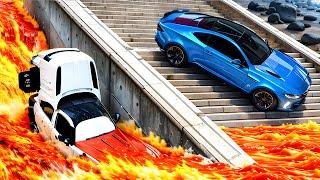 Cars vs Volcano Spit Lava all over the City - BeamNG Drive -  ULTIMATE Edition Compilation