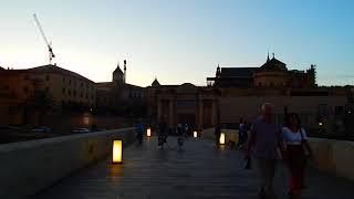 Saxofonista en el Puente Romano de Córdoba al atardecer