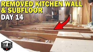 Removed the kitchen wall and tore up subfloor: DAY 14 mobile home renovation journey