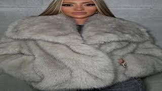 TRAFZA Women Fashion Faux Fur Jacket Vintage Turn-Down Collar Long Sleeve Coat Autumn Winter Woman E