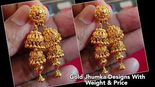 latest gold jhumka designs with weight and price 2021//Bridal Gold Jhumka Designs