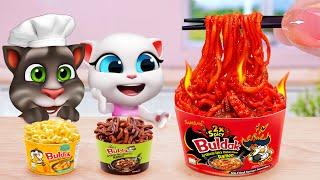 Help Me Talking Tom  How To Cook Miniature Spicy Buldak Noodles and Sausage  Tina Mini Cooking