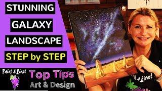 Paint this stunning galaxy and landscape painting. Step by step guide.