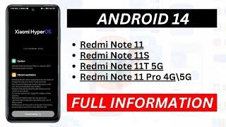 Android 14 For Redmi Note 11/Note 11S/Note 11T 5G/Note 11 Pro 4G/Note 11 Pro 5G/HyperOS/New Update 