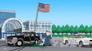 American Dad: Stan finally gets arrested for crashing his car into the Flagpole.