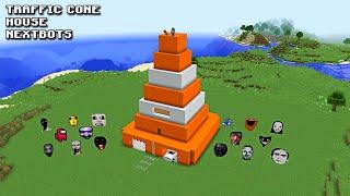 SURVIVAL TRAFFIC CONE HOUSE WITH 100 NEXTBOTS in Minecraft - Gameplay - Coffin Meme