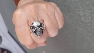 Laughing 925 Sterling Silver Skull Biker Ring