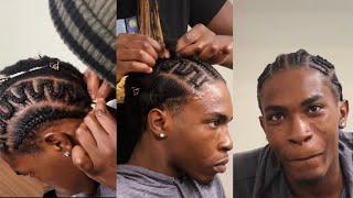 How to do cornrow designs in mens short hair. *Snake cornrows*