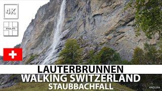 【4K】Switzerland • Lauterbrunnen • STAUBBACH WATERFALL • Lauterbrunnen, Walking Switzerland