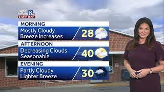 Clouds early becoming partly sunny, highs making a run at 40° across south-central Pennsylvania