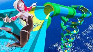 Spider Gwen Goes Down The World's Largest Waterslide!