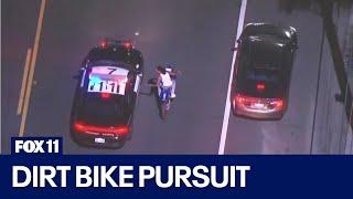 Person in dirt bike leads police chase across LA County