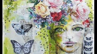 Art Journal Page - Flower Girl with Butterflies - Mixed Media Tutorial