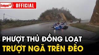 Phượt thủ vượt ĐƯỜNG ĐÈO bất ngờ trượt ngã ĐỒNG LOẠT khiến tài xế hoảng hồn | Tin tức SaigonTV