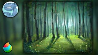 Forest light. MediBang Paint Pro Painting. Timelapse video.