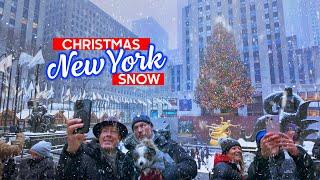 NEW YORK Christmas SNOW ️ Snowy Morning in Rockefeller Center Walking Tour 4K